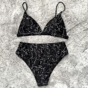 High Waisted Marble Print Two-Piece Bikini!